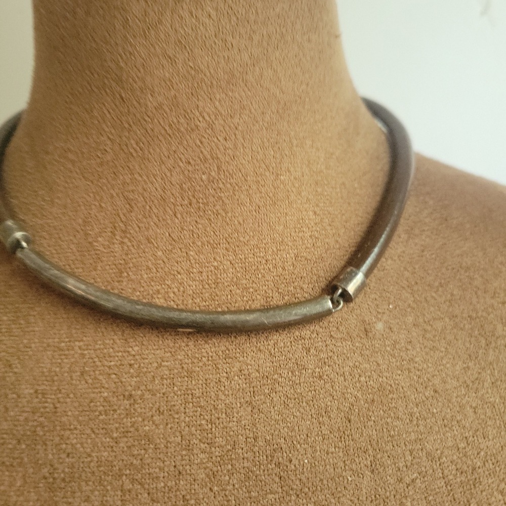 Baroni Designs 925 Sterling Silver Leather Tube Choker Necklace 16" Minimalist